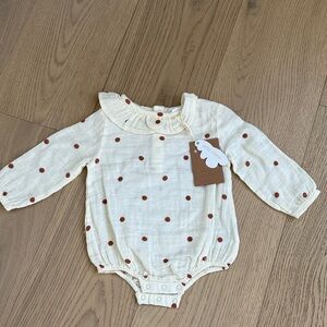 Angel Dear | Peter Pan Collar Cream and Brown Polka Dot Onesie
